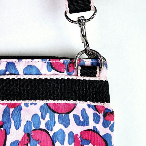 LeSportSac Pink Lip Smacker & Blue Cheetah 3 Tier Zippered Crossbody Handbag - Picture 5 of 9